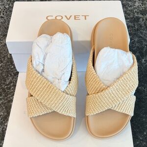 Cove Beige Woven Crisscross Slide Sandals